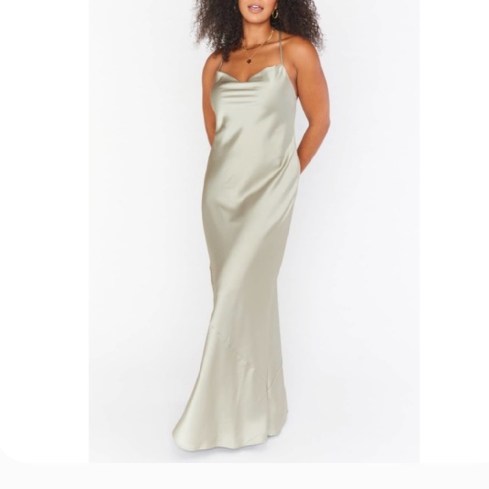 Show Me Your Mumu Tuscany Maxi Dress Moss Green Luxe Satin XL